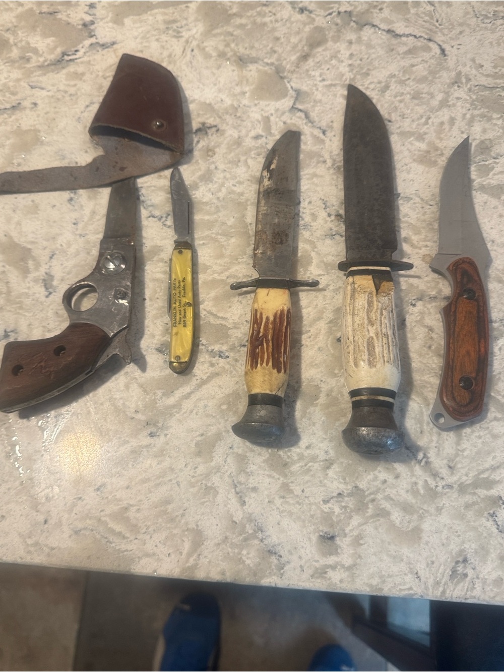 Vintage Hunting Knife Set with Ivory-Tone Handles - Unbranded